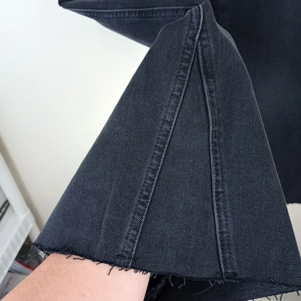 Free People Rita Crop Frayed Flare Black Jeans Women's Size 30 Retro Festival